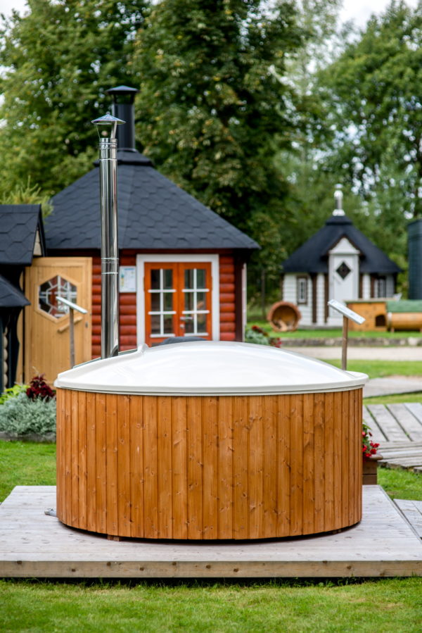 Hot tub setting view with grill cabin Hot tub setting view with grill cabin